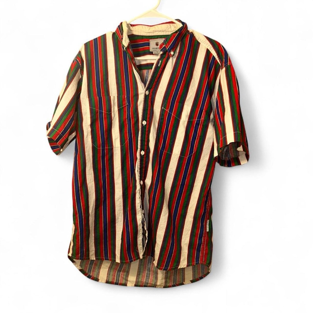 GENERRA Men's Striped Button Down Shirt - Red,Blue, Cream